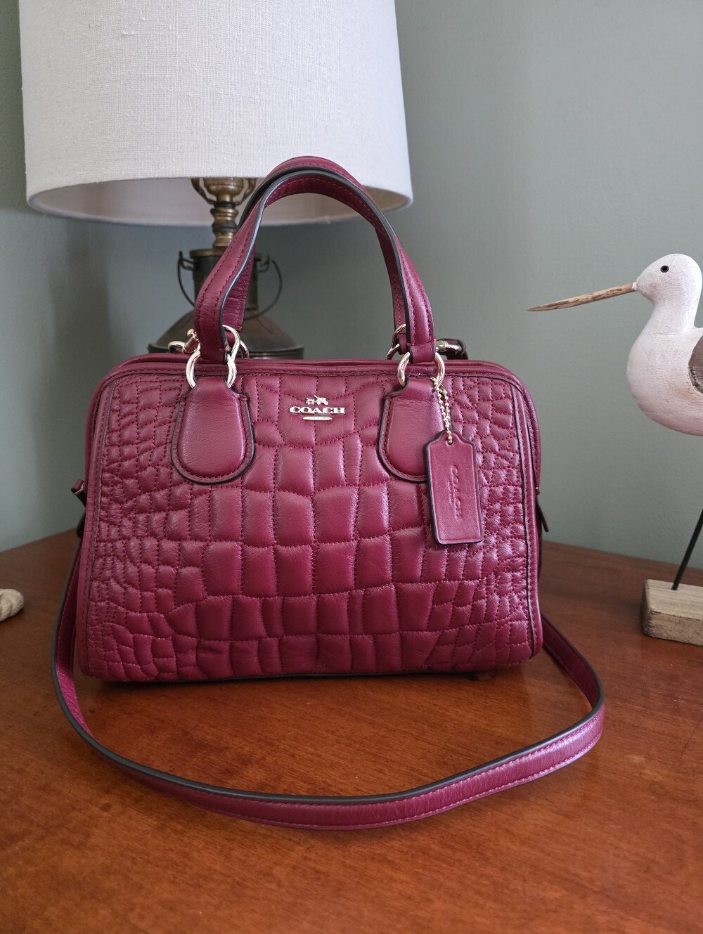 Coach 36739I Nolita Satchel Burgundy Croc Quilted Leather Crossbody Bag
